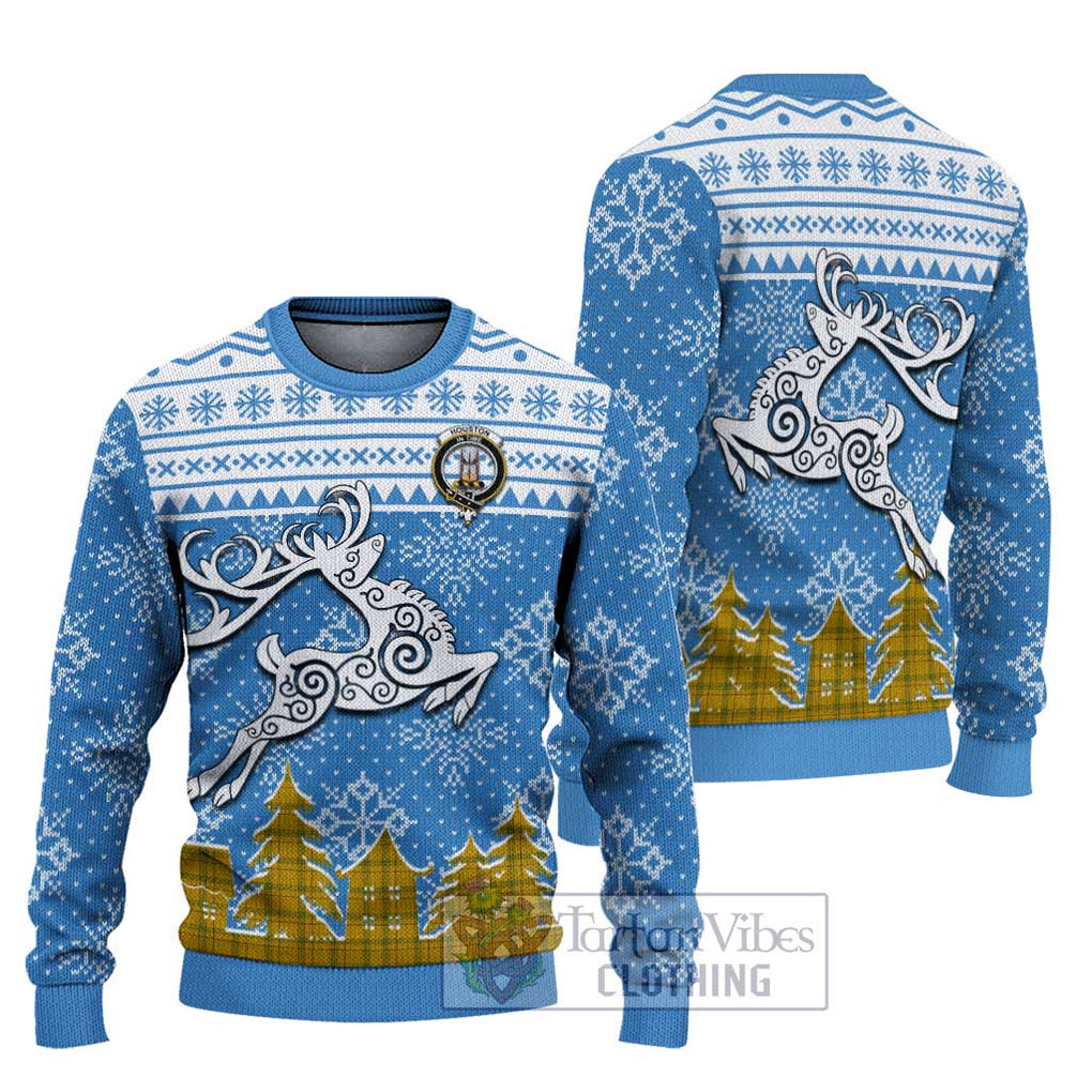 Tartan Vibes Clothing Houston Clan Christmas Ugly Sweater with Tartan and Celtic Raindeer Style