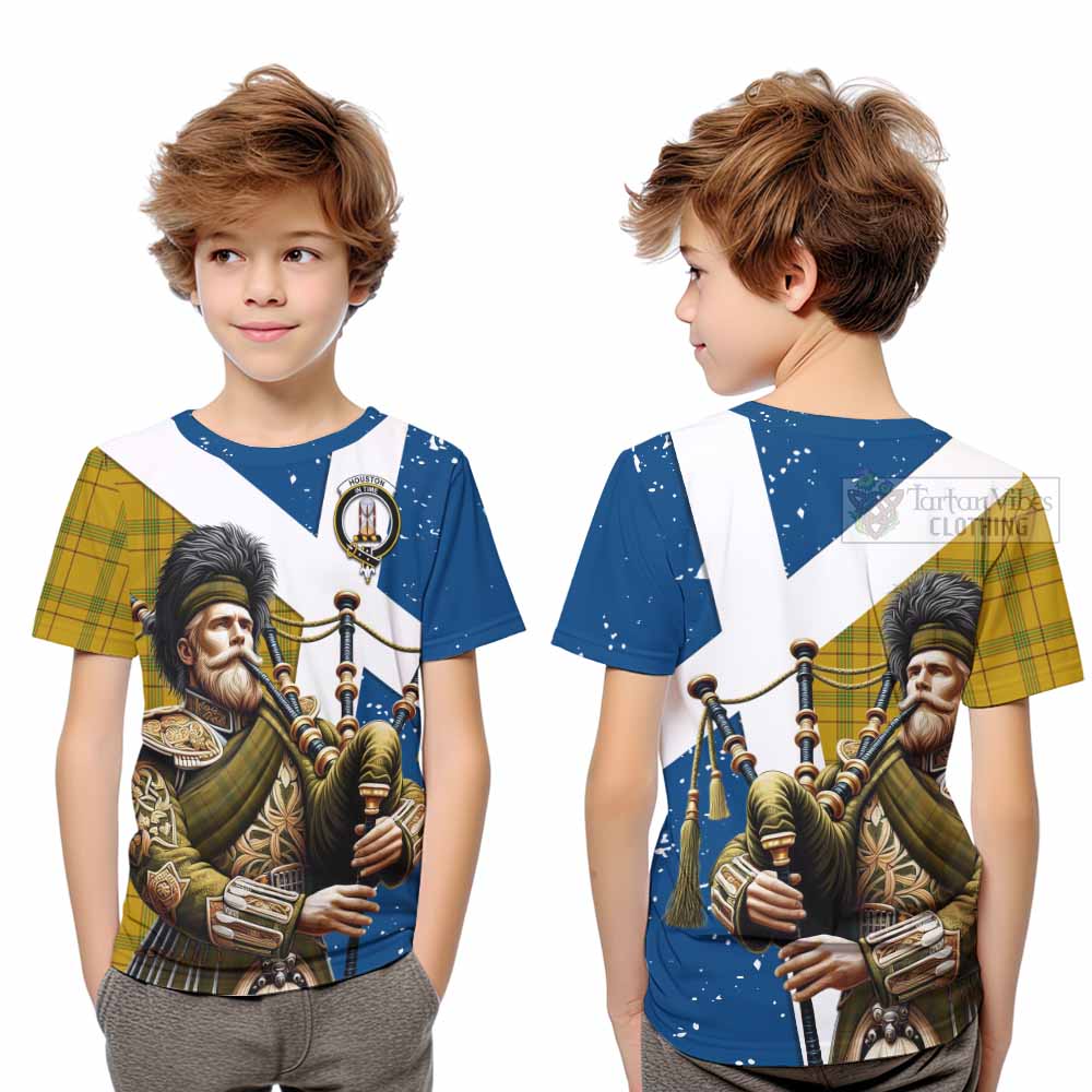 Tartan Vibes Clothing Houston Tartan Kid T-Shirt with Family Crest Scottish Bagpiper Vibes