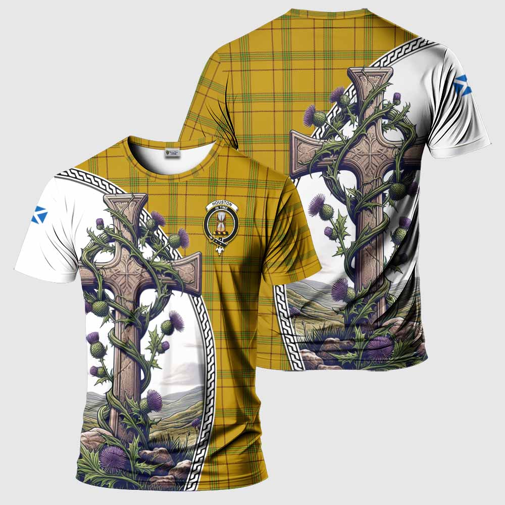 Tartan Vibes Clothing Houston Agnew Tartan T-Shirt with Family Crest and St. Andrew's Cross Accented by Thistle Vines