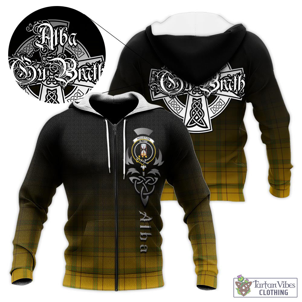 Tartan Vibes Clothing Houston Tartan Knitted Hoodie Featuring Alba Gu Brath Family Crest Celtic Inspired