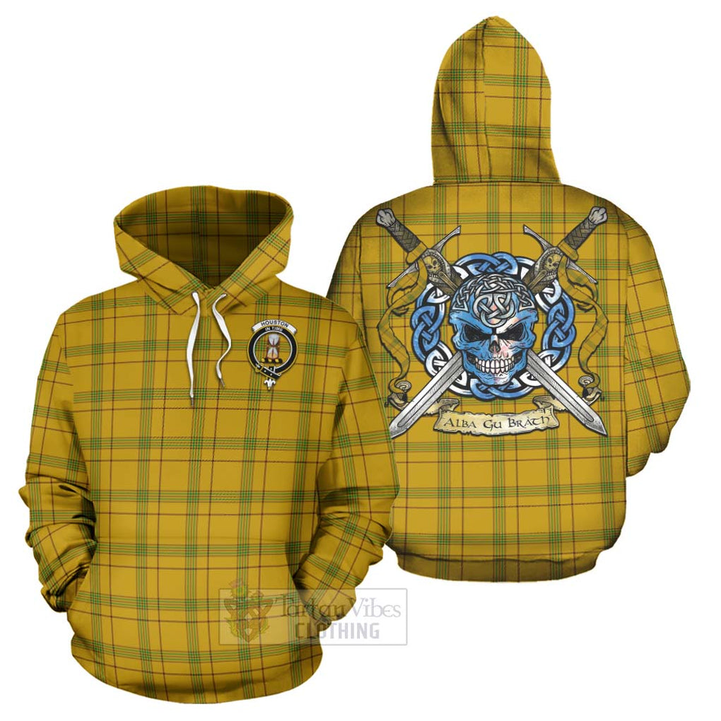 Tartan Vibes Clothing Houston Tartan Hoodie with Family Crest Celtic Skull Style