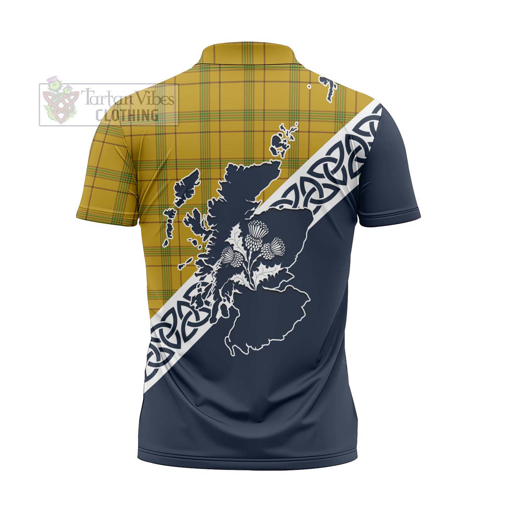 Tartan Vibes Clothing Houston Tartan Zipper Polo Shirt Featuring Thistle and Scotland Map