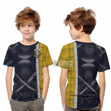 Houston Tartan Kid T-Shirt with Family Crest Cross Sword Thistle Celtic Vibes