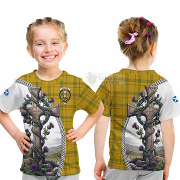 Houston Tartan Kid T-Shirt with Family Crest and St. Andrew's Cross Accented by Thistle Vines