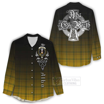 Houston Tartan Women's Casual Shirt Featuring Alba Gu Brath Family Crest Celtic Inspired