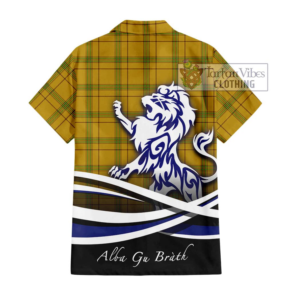 Houston Tartan Short Sleeve Button Shirt with Alba Gu Brath Regal Lion Emblem - Tartanvibesclothing Shop