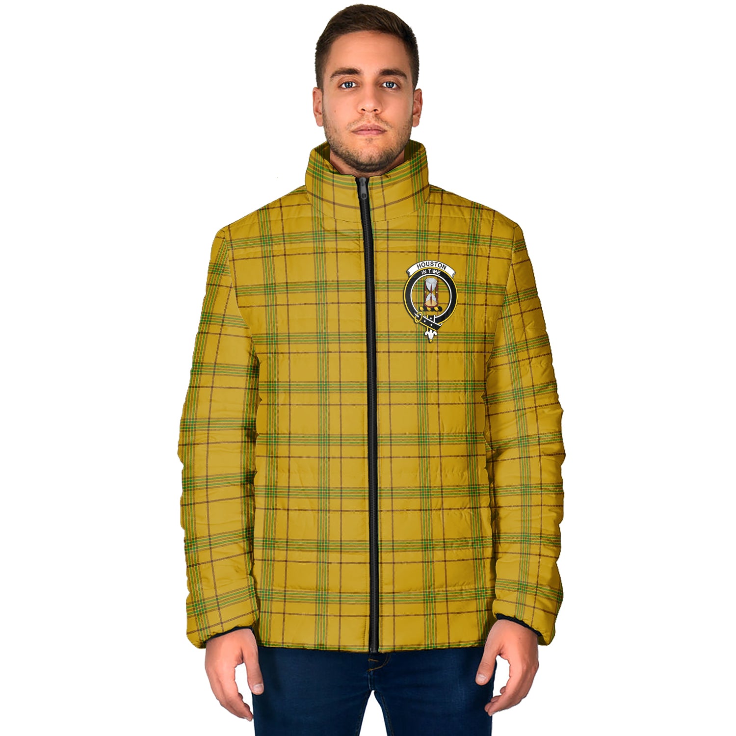 Houston Tartan Padded Jacket with Family Crest - Tartan Vibes Clothing