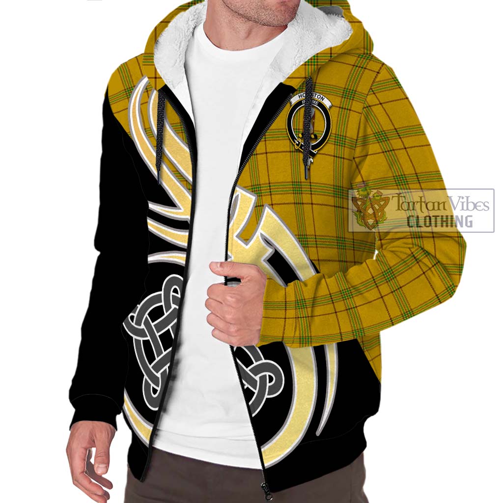 Houston Tartan Sherpa Hoodie with Family Crest and Celtic Symbol Style - Tartan Vibes Clothing