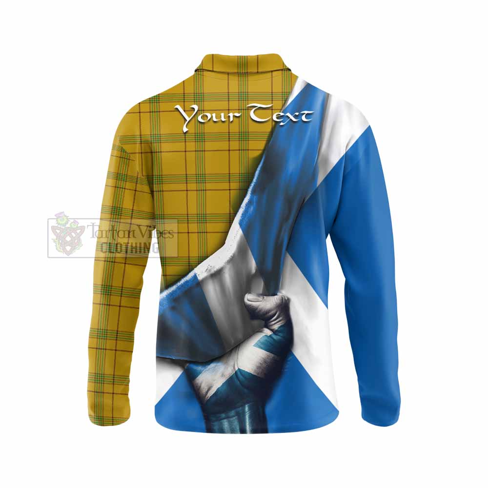 Tartan Vibes Clothing Houston Tartan Long Sleeve Polo Shirt with Family Crest Scotland Patriotic Style