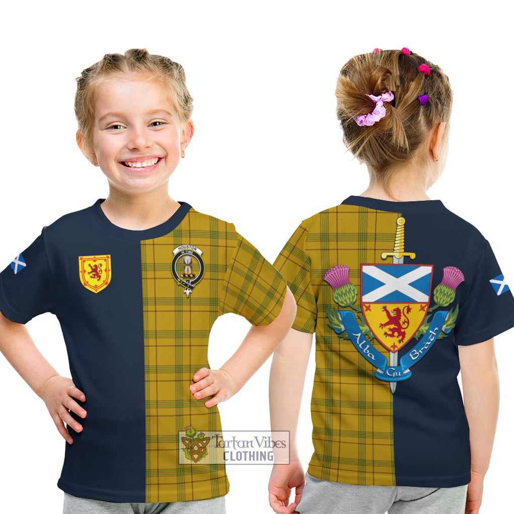 Tartan Vibes Clothing Houston Tartan Kid T-Shirt with Scottish Lion Royal Arm Half Style