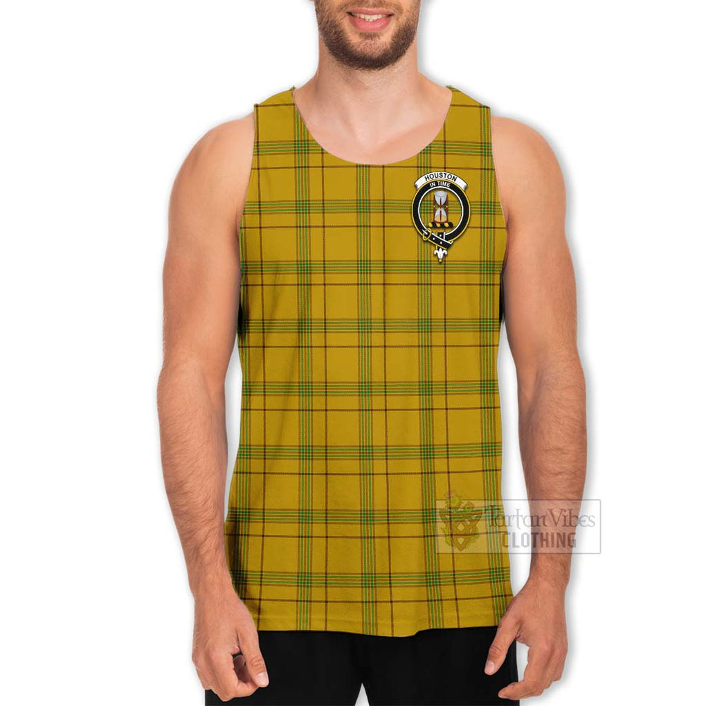 Tartan Vibes Clothing Houston Tartan Men's Tank Top with Family Crest and Bearded Skull Holding Bottles of Whiskey