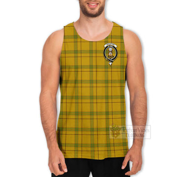 Houston Tartan Men's Tank Top with Family Crest and Bearded Skull Holding Bottles of Whiskey