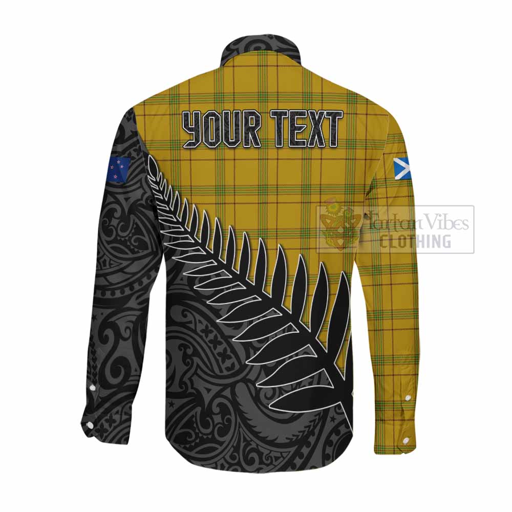 Tartan Vibes Clothing Houston Crest Tartan Long Sleeve Button Shirt with New Zealand Silver Fern Half Style