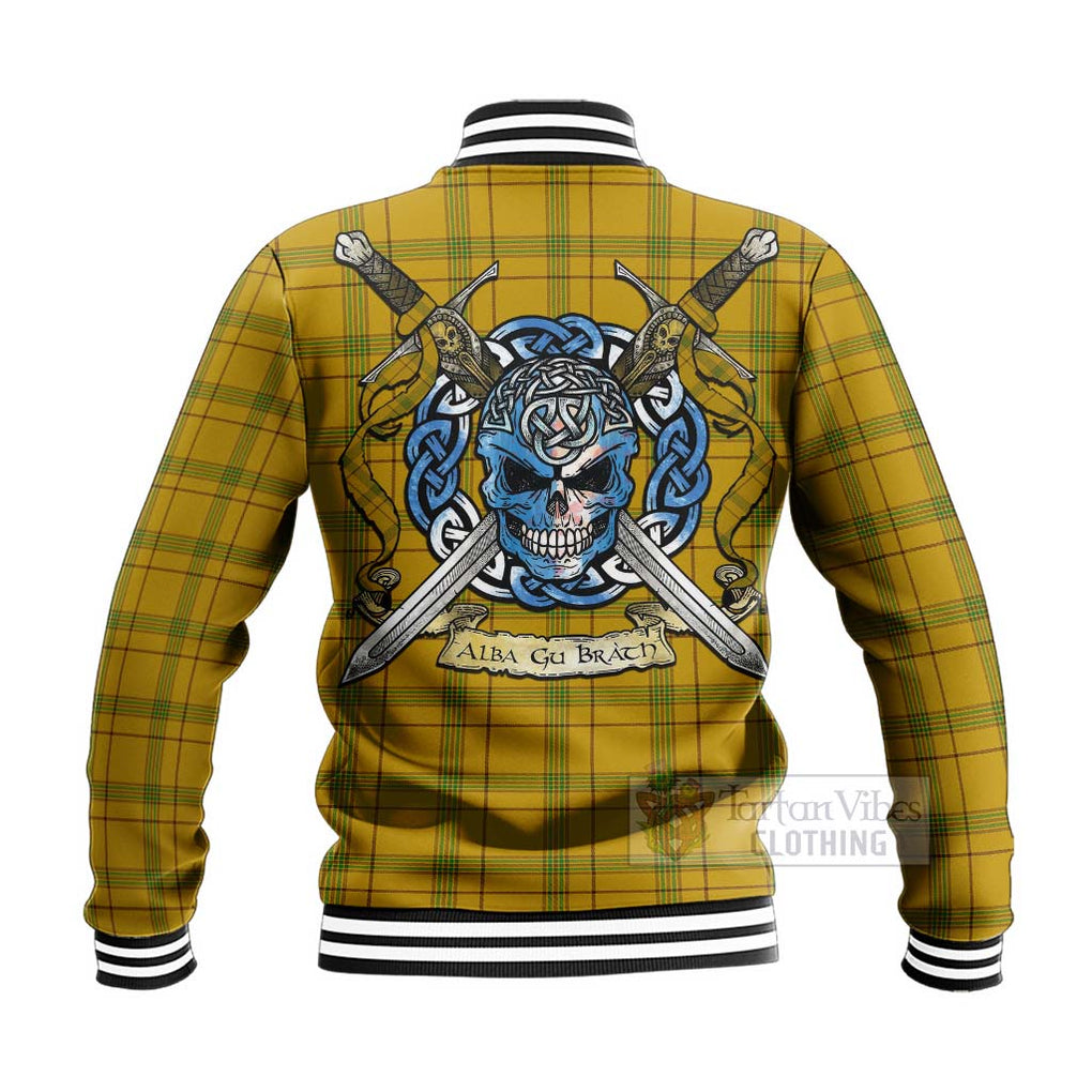 Tartan Vibes Clothing Houston Tartan Baseball Jacket with Family Crest Celtic Skull Style