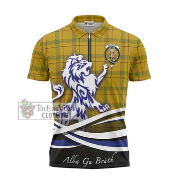 Houston Tartan Zipper Polo Shirt with Alba Gu Brath Regal Lion Emblem