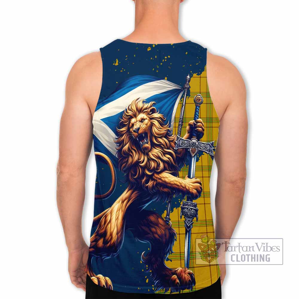 Tartan Vibes Clothing Houston Tartan Family Crest Men's Tank Top with Scottish Majestic Lion