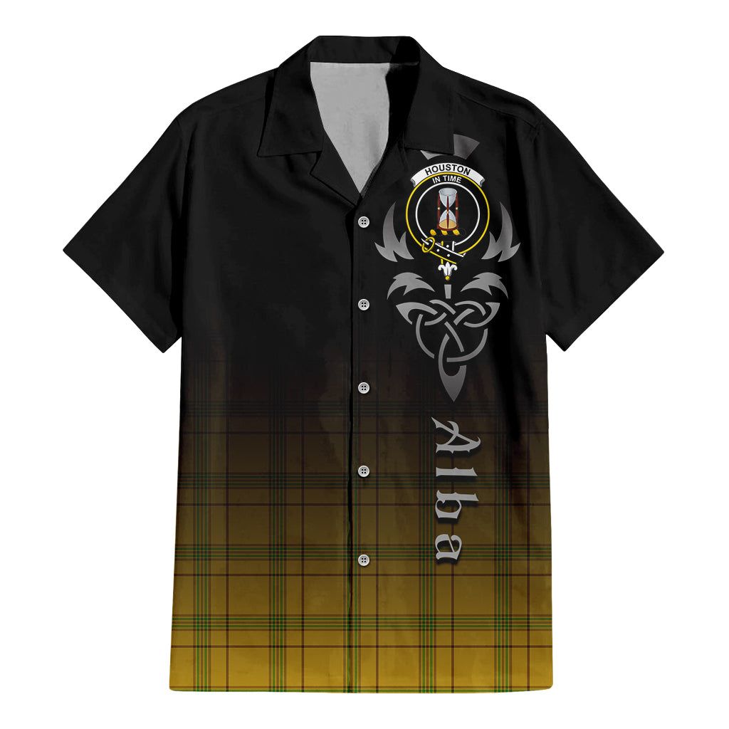 Tartan Vibes Clothing Houston Tartan Short Sleeve Button Up Featuring Alba Gu Brath Family Crest Celtic Inspired