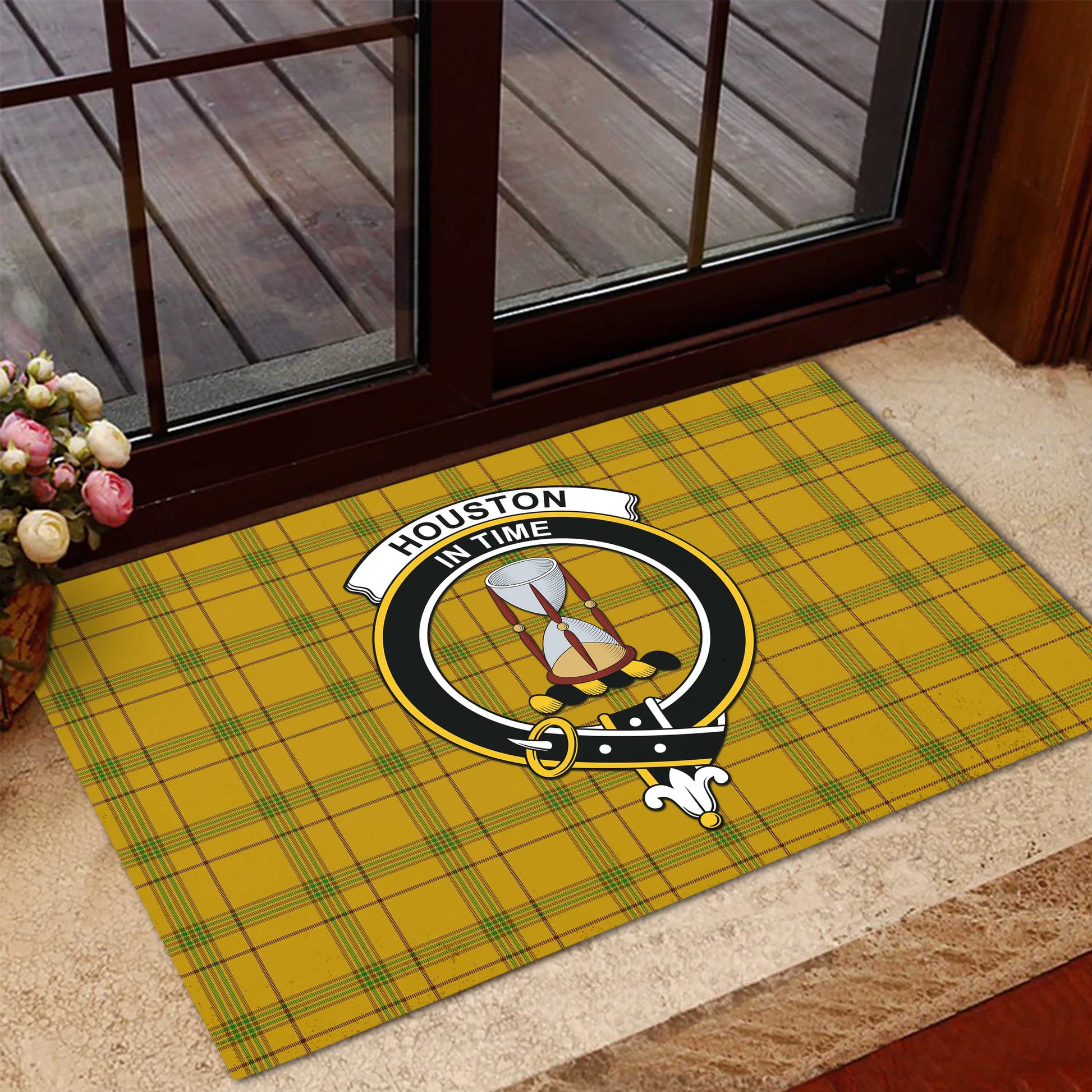 Houston Tartan Door Mat with Family Crest - Tartanvibesclothing