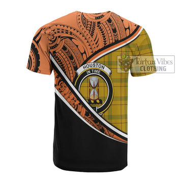 Houston Crest Tartan Cotton T-shirt with Polynesian Vibes Style - Orange Version