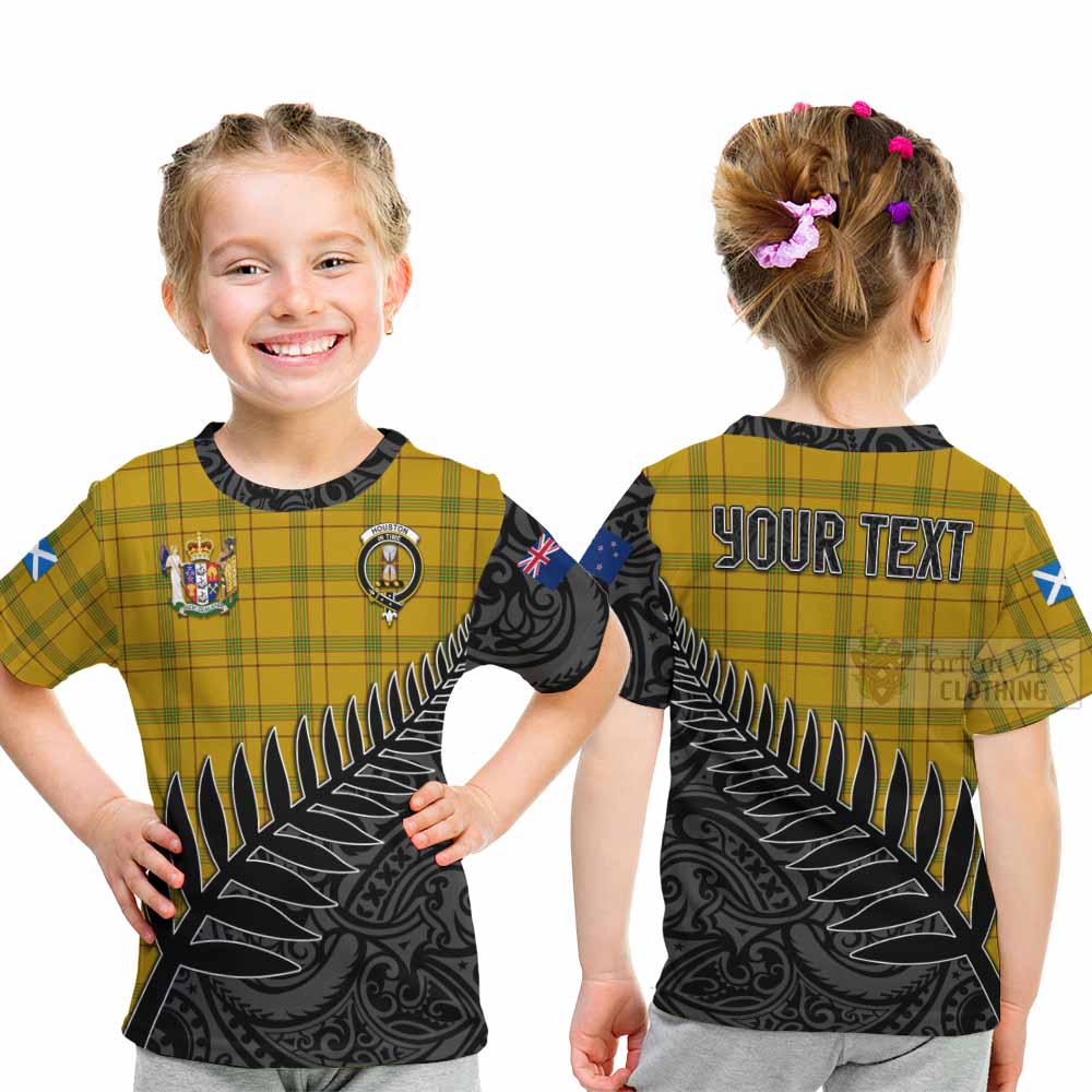 Tartan Vibes Clothing Houston Crest Tartan Kid T-Shirt with New Zealand Silver Fern Half Style