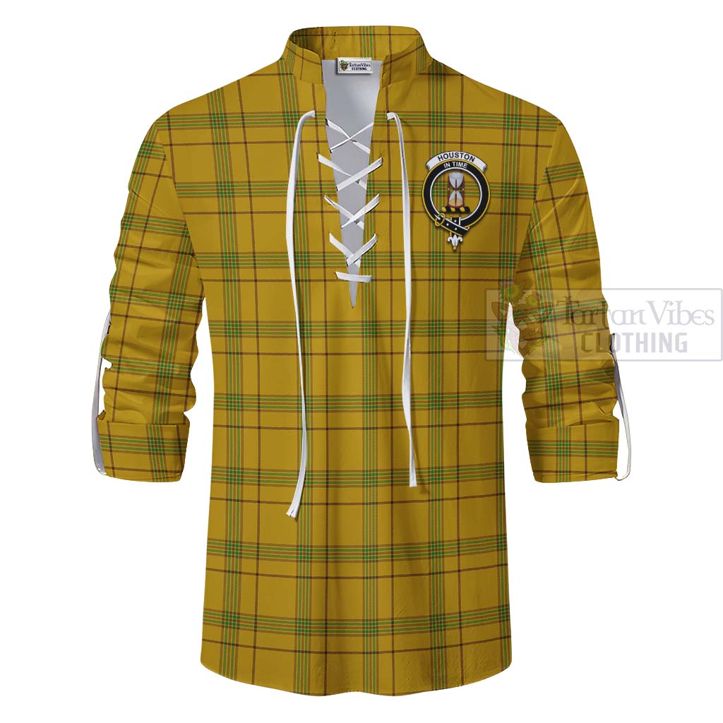 Tartan Vibes Clothing Houston Tartan Ghillie Kilt Shirt with Family Crest Celtic Skull Style