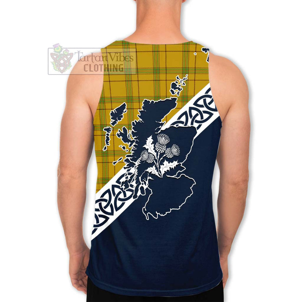 Tartan Vibes Clothing Houston Tartan Men's Tank Top Featuring Thistle and Scotland Map