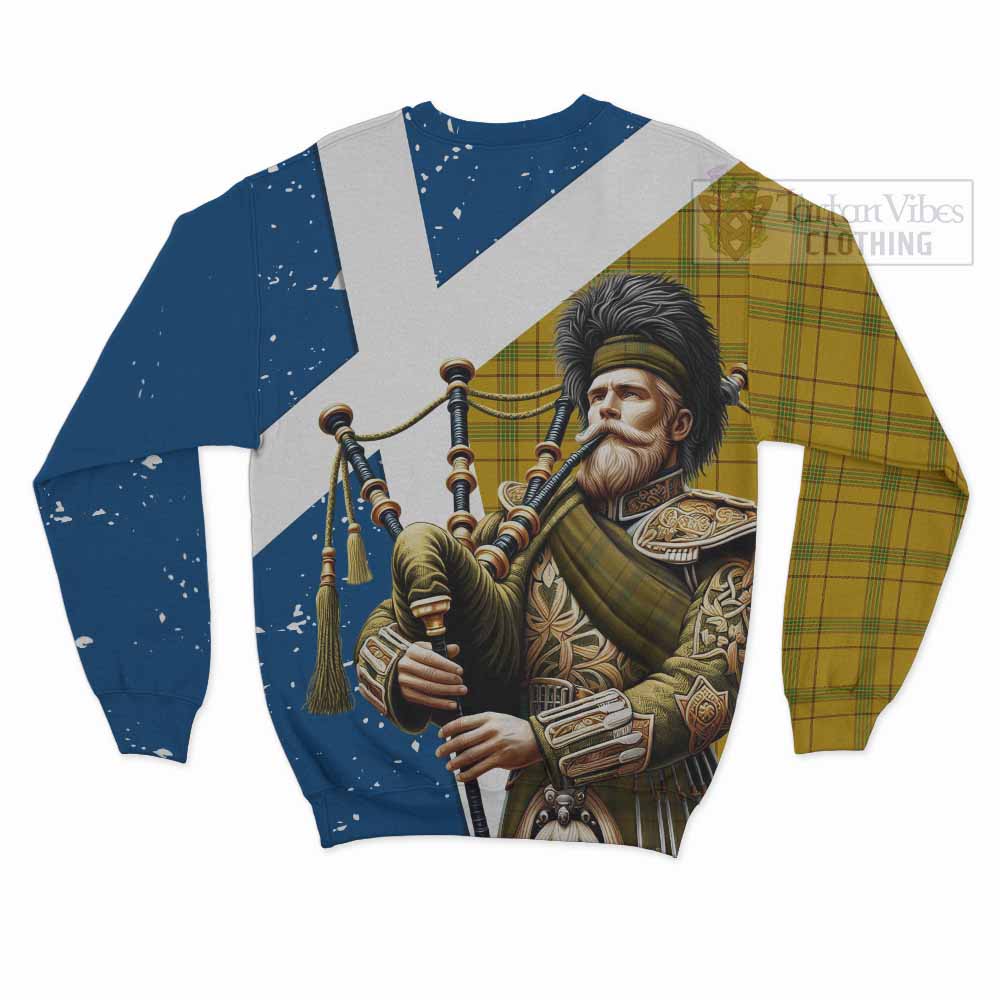 Tartan Vibes Clothing Houston Tartan Sweatshirt with Family Crest Scottish Bagpiper Vibes