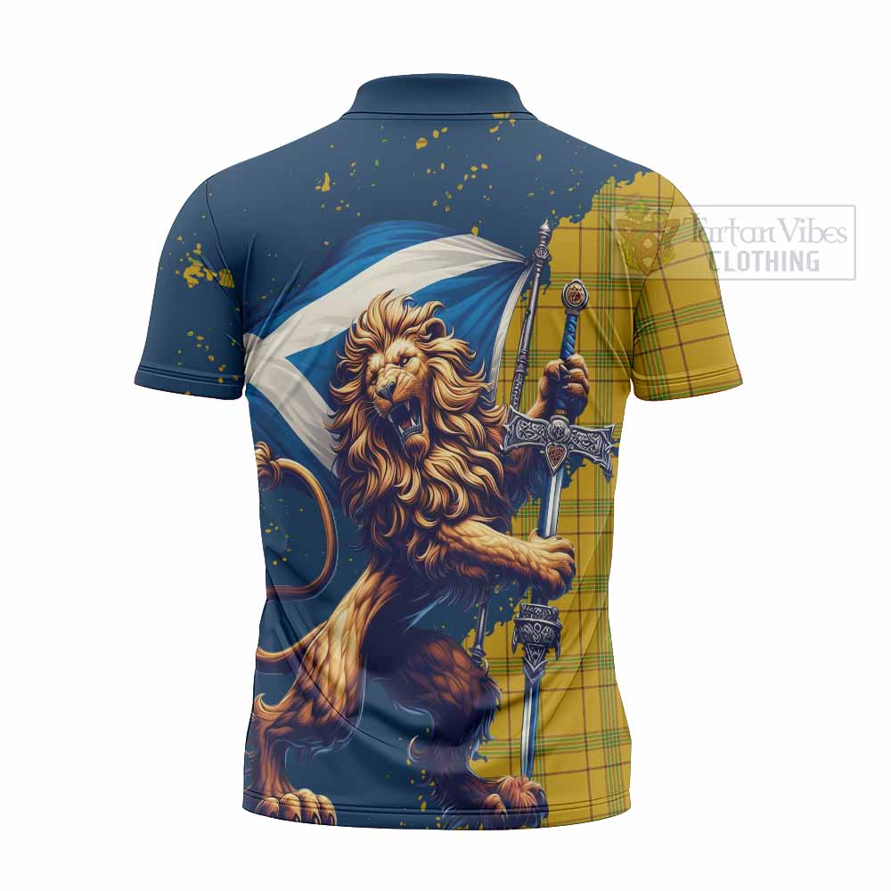 Tartan Vibes Clothing Houston Tartan Family Crest Zipper Polo Shirt with Scottish Majestic Lion