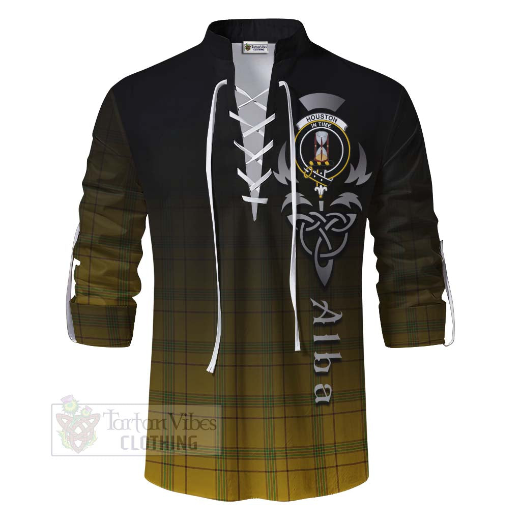 Tartan Vibes Clothing Houston Tartan Ghillie Kilt Shirt Featuring Alba Gu Brath Family Crest Celtic Inspired