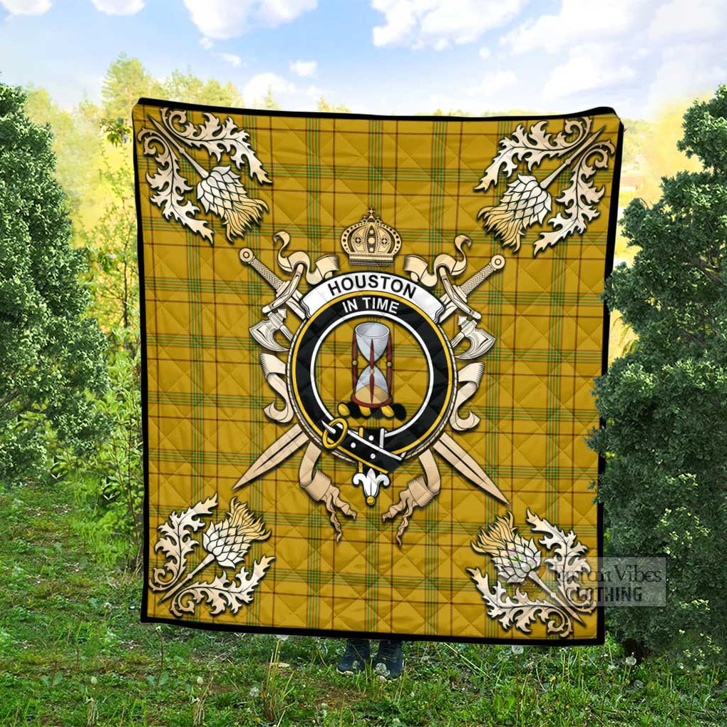 Tartan Vibes Clothing Houston Tartan Quilt with Family Crest and Scottish Golden Courage Shield