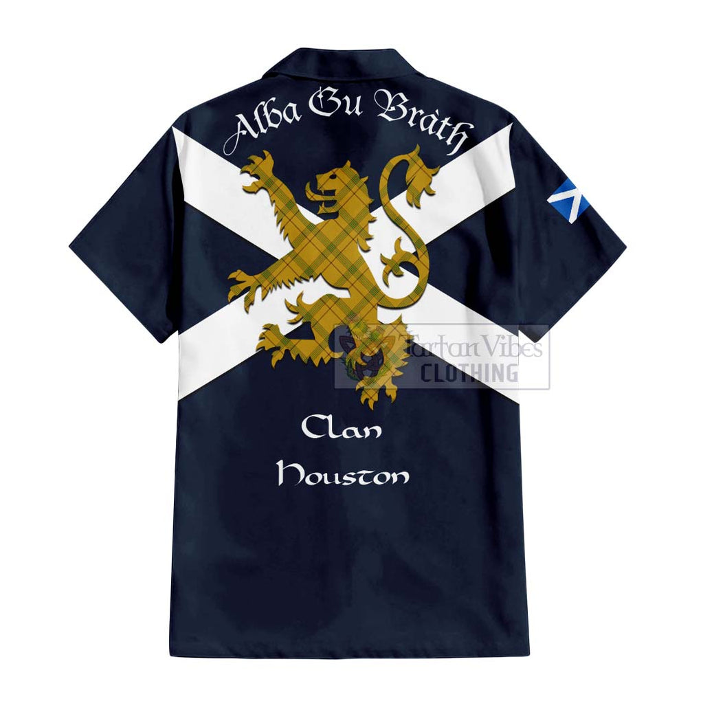 Tartan Vibes Clothing Houston Tartan Lion Rampant Short Sleeve Button Shirt – Proudly Display Your Heritage with Alba Gu Brath and Clan Name