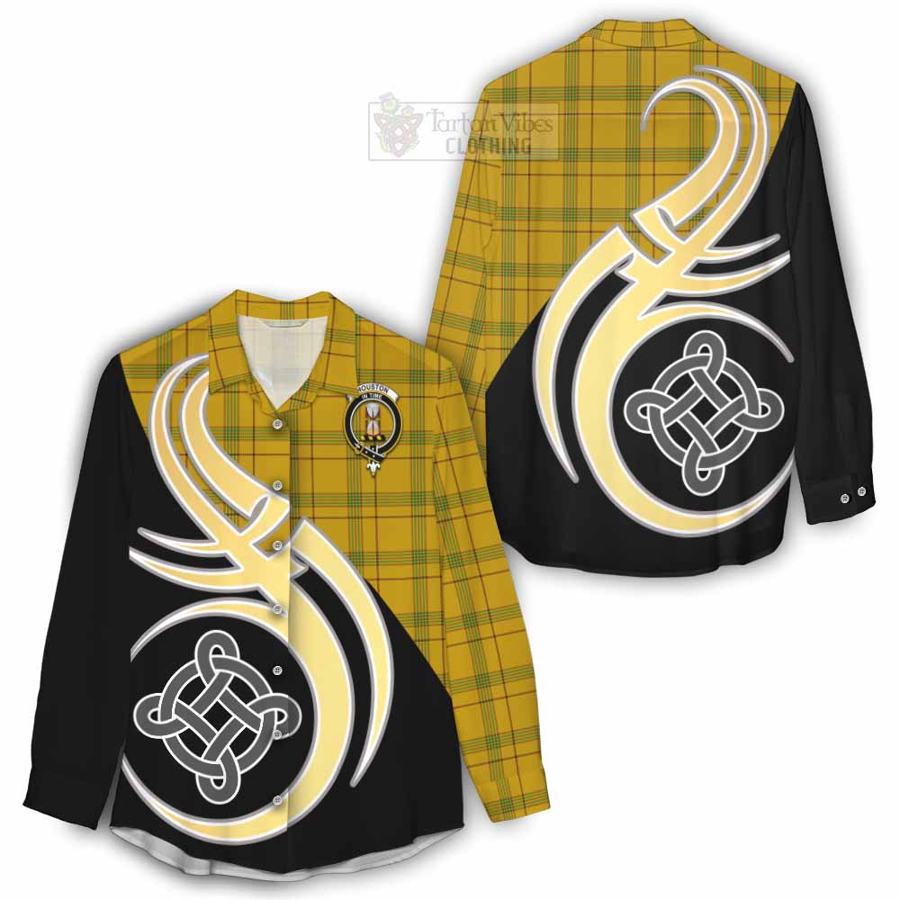 Tartan Vibes Clothing Houston Tartan Women's Casual Shirt with Family Crest and Celtic Symbol Style