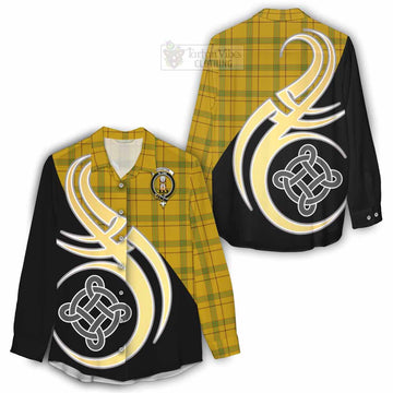 Houston Tartan Women's Casual Shirt with Family Crest and Celtic Symbol Style