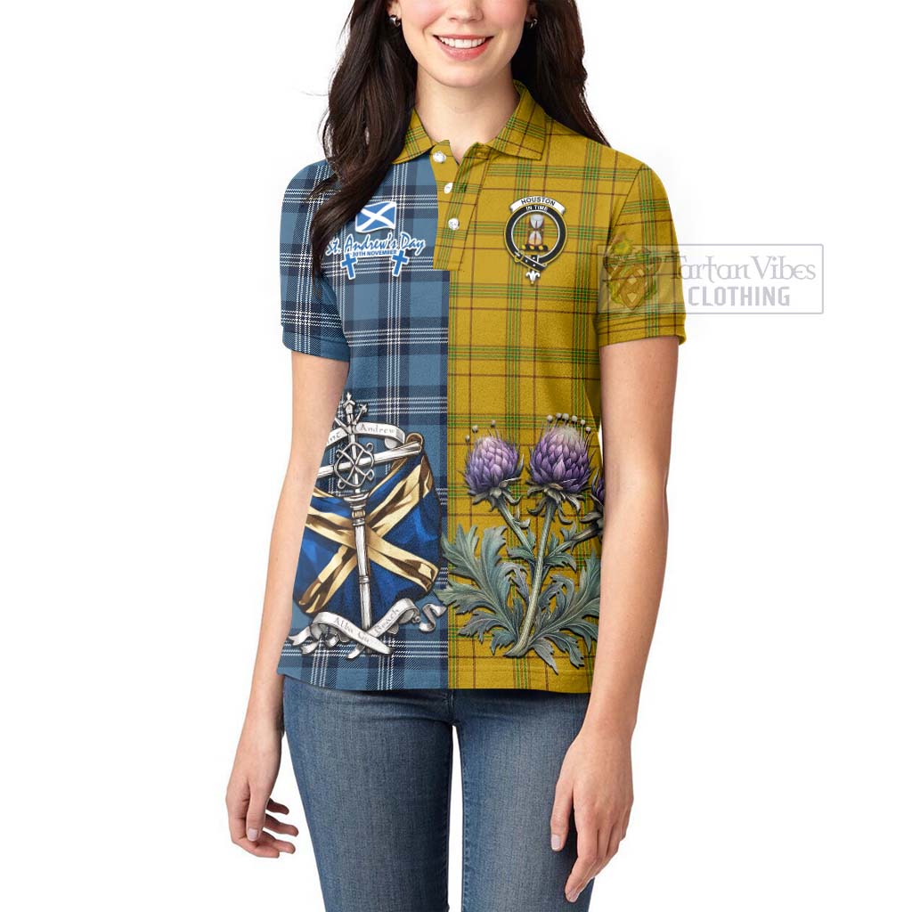 Tartan Vibes Clothing Houston Tartan Women's Polo Shirt Happy St. Andrew's Day Half Tartan Style