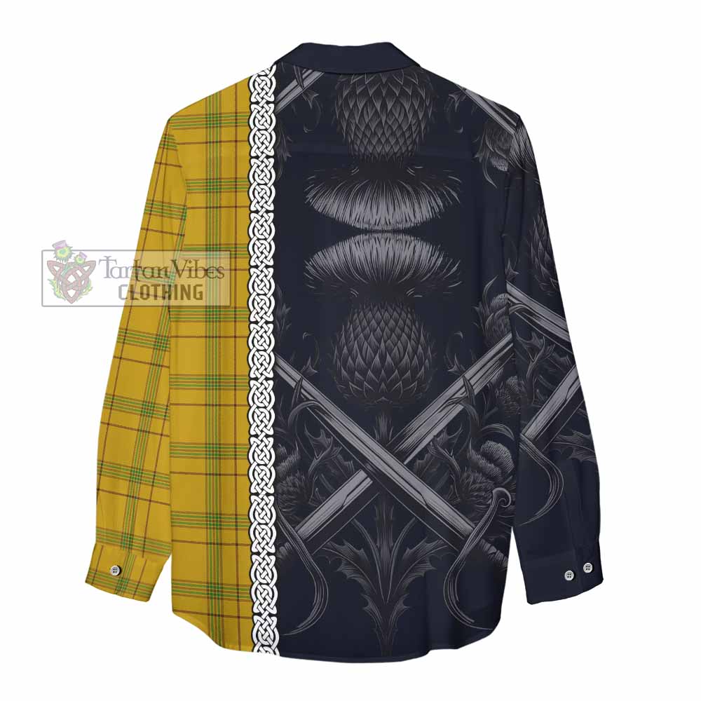 Tartan Vibes Clothing Houston Tartan Women's Casual Shirt with Family Crest Cross Sword Thistle Celtic Vibes