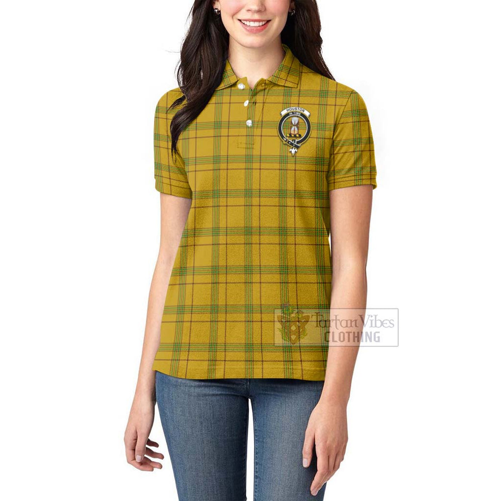 Tartan Vibes Clothing Houston Tartan Women's Polo Shirt with Family Crest and Bearded Skull Holding Bottles of Whiskey