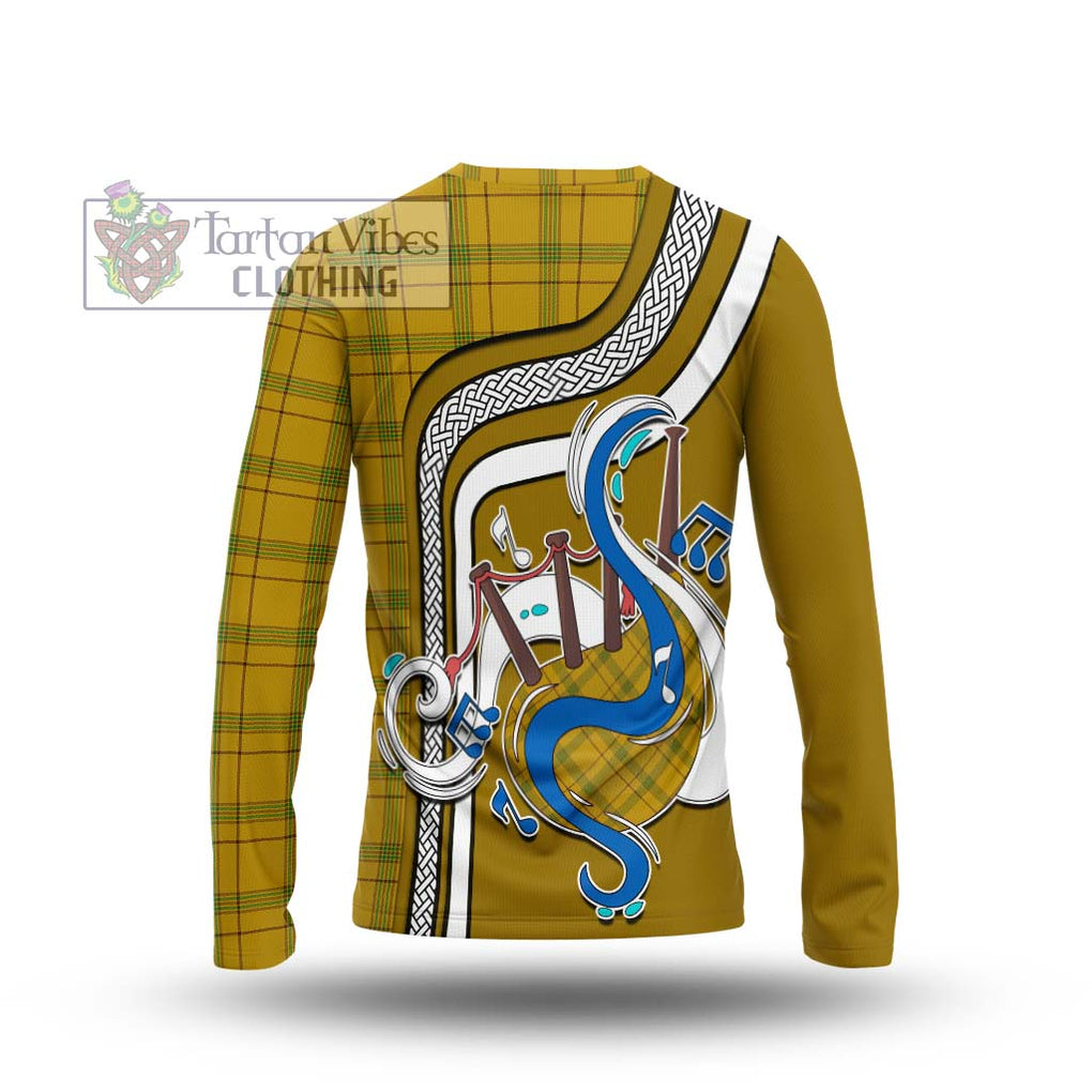 Tartan Vibes Clothing Houston Tartan Long Sleeve T-Shirt with Epic Bagpipe Style