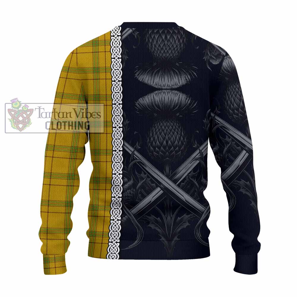 Tartan Vibes Clothing Houston Tartan Knitted Sweater with Family Crest Cross Sword Thistle Celtic Vibes