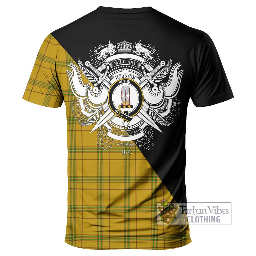 Houston Tartan T-Shirt with Family Crest and Military Logo Style - Tartanvibesclothing Shop