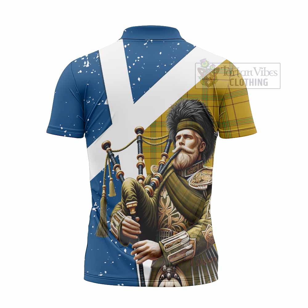 Tartan Vibes Clothing Houston Tartan Zipper Polo Shirt with Family Crest Scottish Bagpiper Vibes