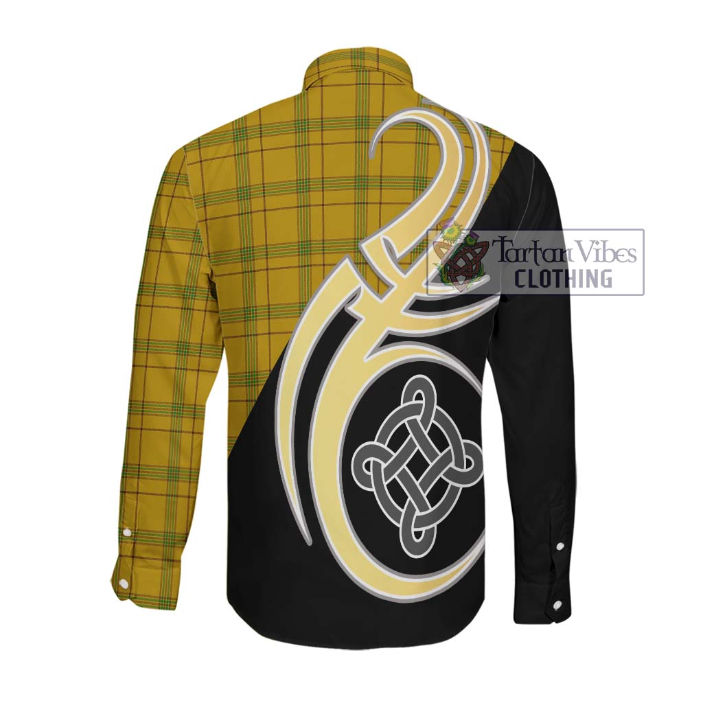 Houston Tartan Long Sleeve Button Shirt with Family Crest and Celtic Symbol Style Men's Shirt - Tartan Vibes Clothing