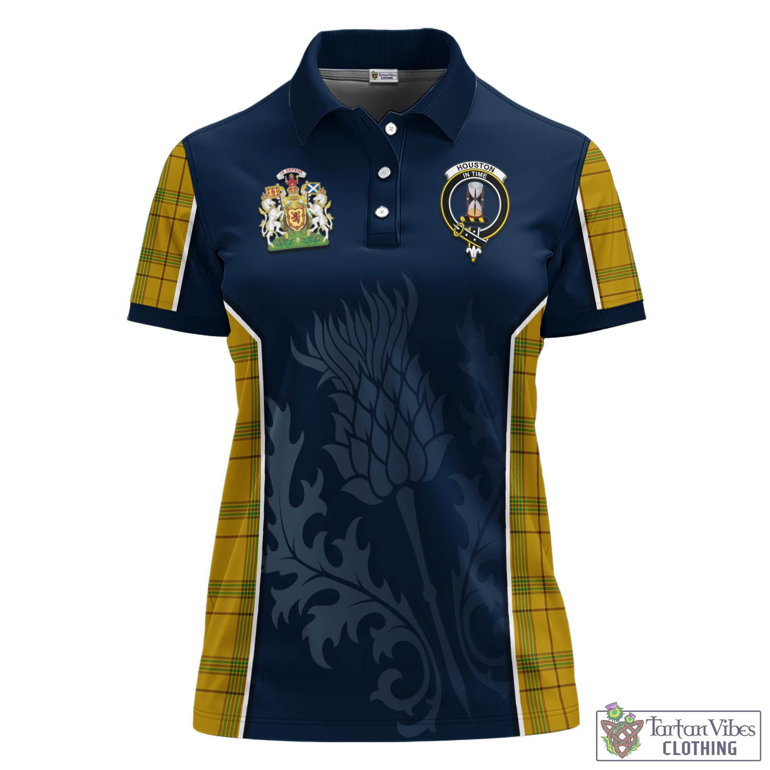 Tartan Vibes Clothing Houston Tartan Women's Polo Shirt with Family Crest and Scottish Thistle Vibes Sport Style