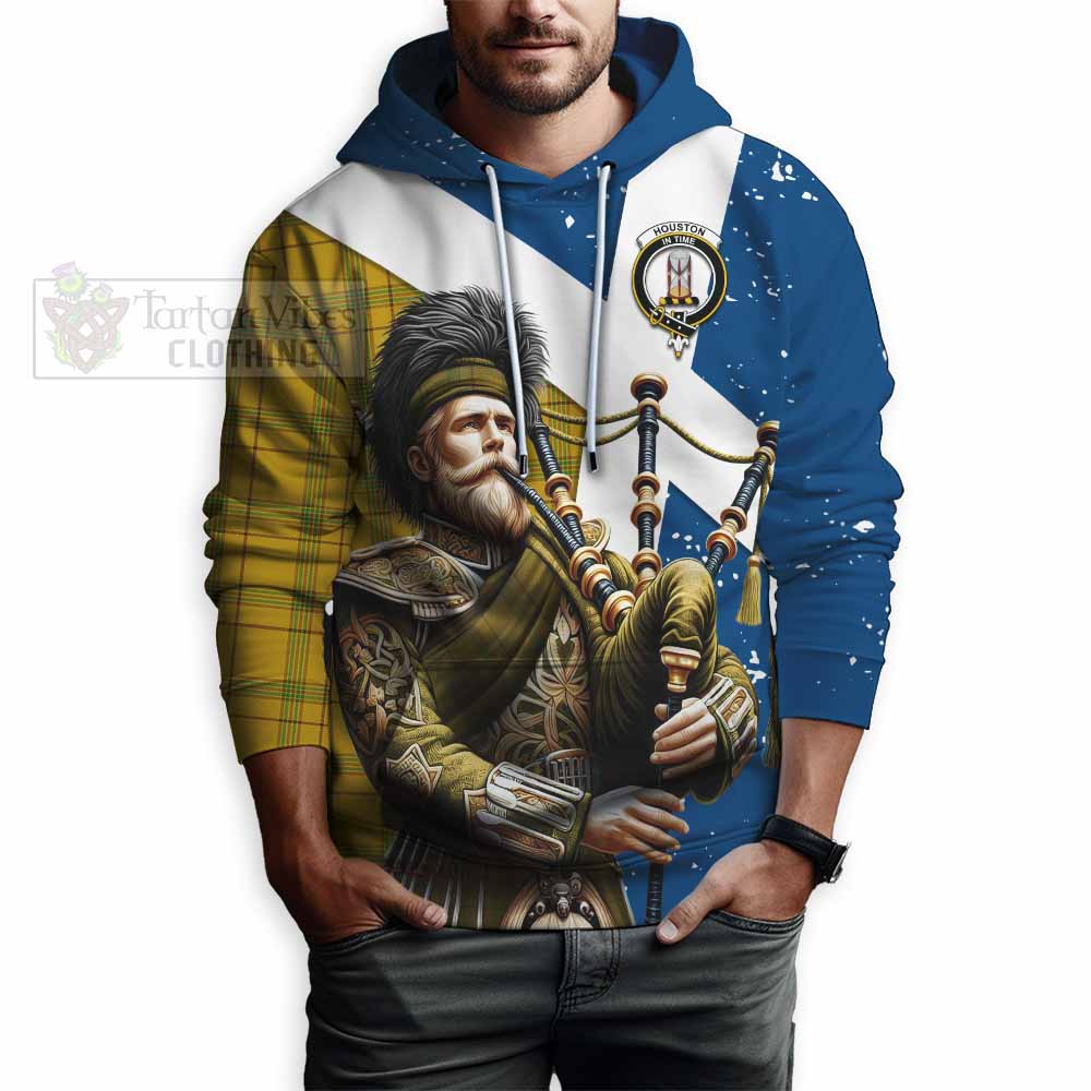 Tartan Vibes Clothing Houston Tartan Hoodie with Family Crest Scottish Bagpiper Vibes