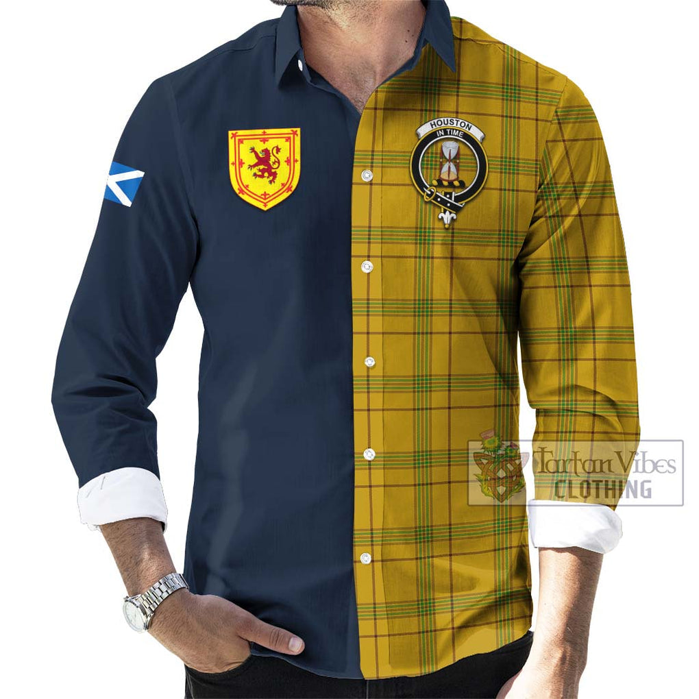 Tartan Vibes Clothing Houston Tartan Long Sleeve Button Shirt with Scottish Lion Royal Arm Half Style