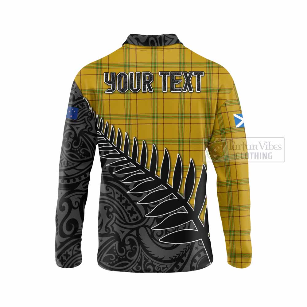 Tartan Vibes Clothing Houston Crest Tartan Long Sleeve Polo Shirt with New Zealand Silver Fern Half Style