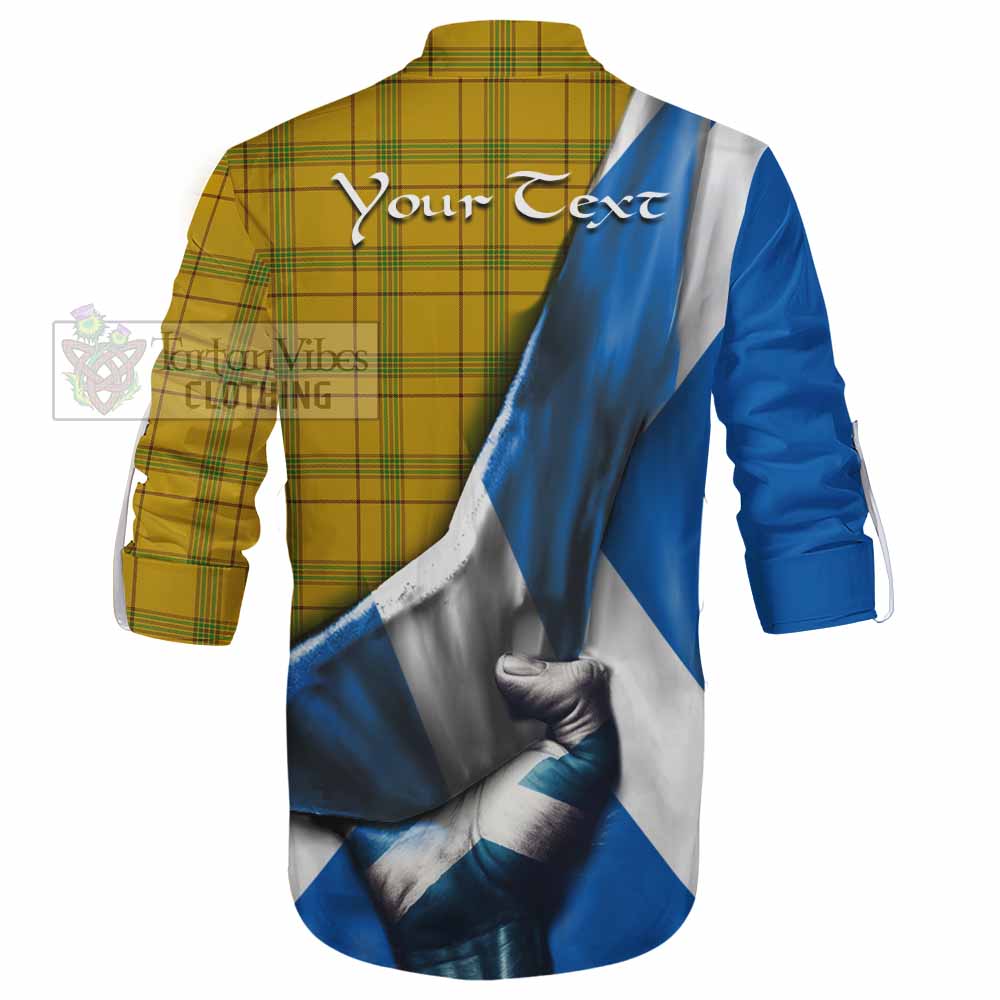 Tartan Vibes Clothing Houston Tartan Ghillie Kilt Shirt with Family Crest Scotland Patriotic Style