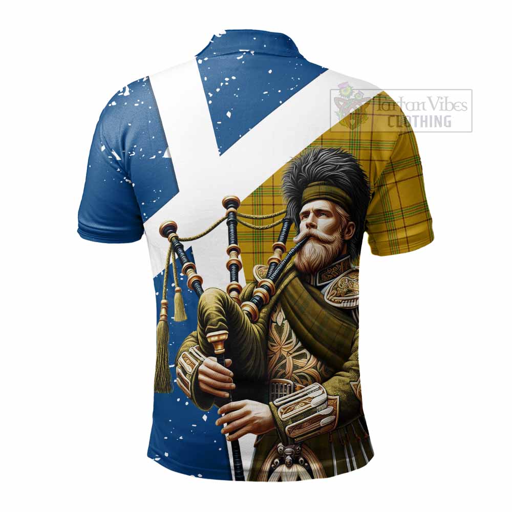 Tartan Vibes Clothing Houston Tartan Polo Shirt with Family Crest Scottish Bagpiper Vibes