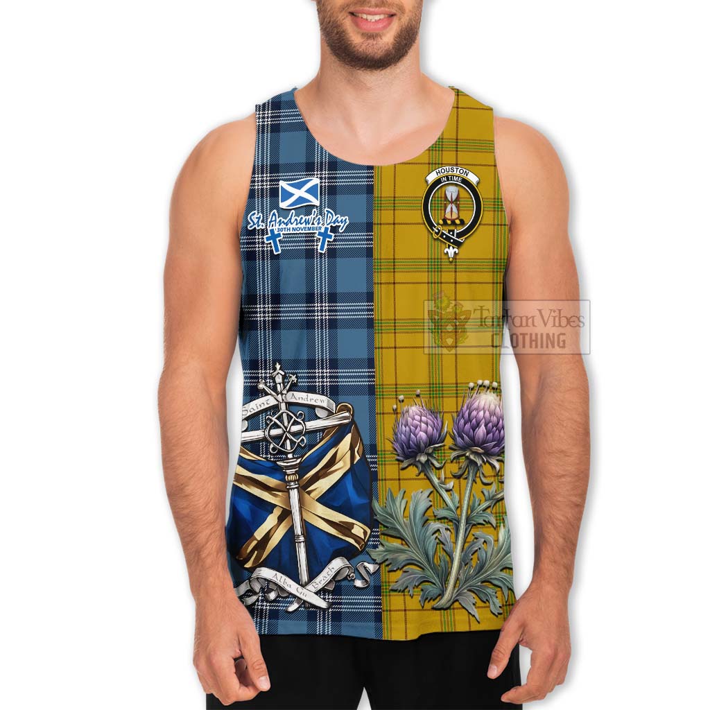 Tartan Vibes Clothing Houston Tartan Men's Tank Top Happy St. Andrew's Day Half Tartan Style