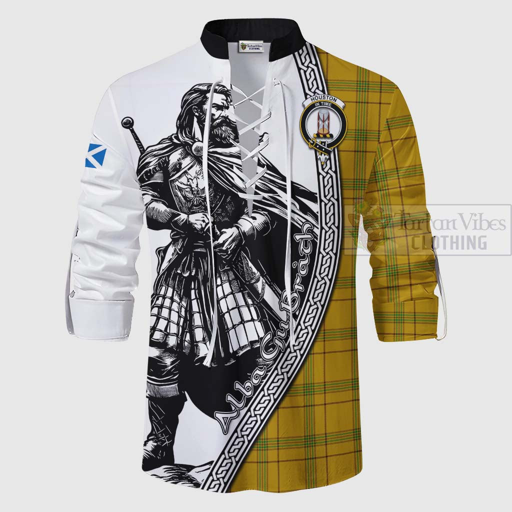 Tartan Vibes Clothing Houston Tartan Clan Crest Ghillie Kilt Shirt with Highlander Warrior Celtic Style