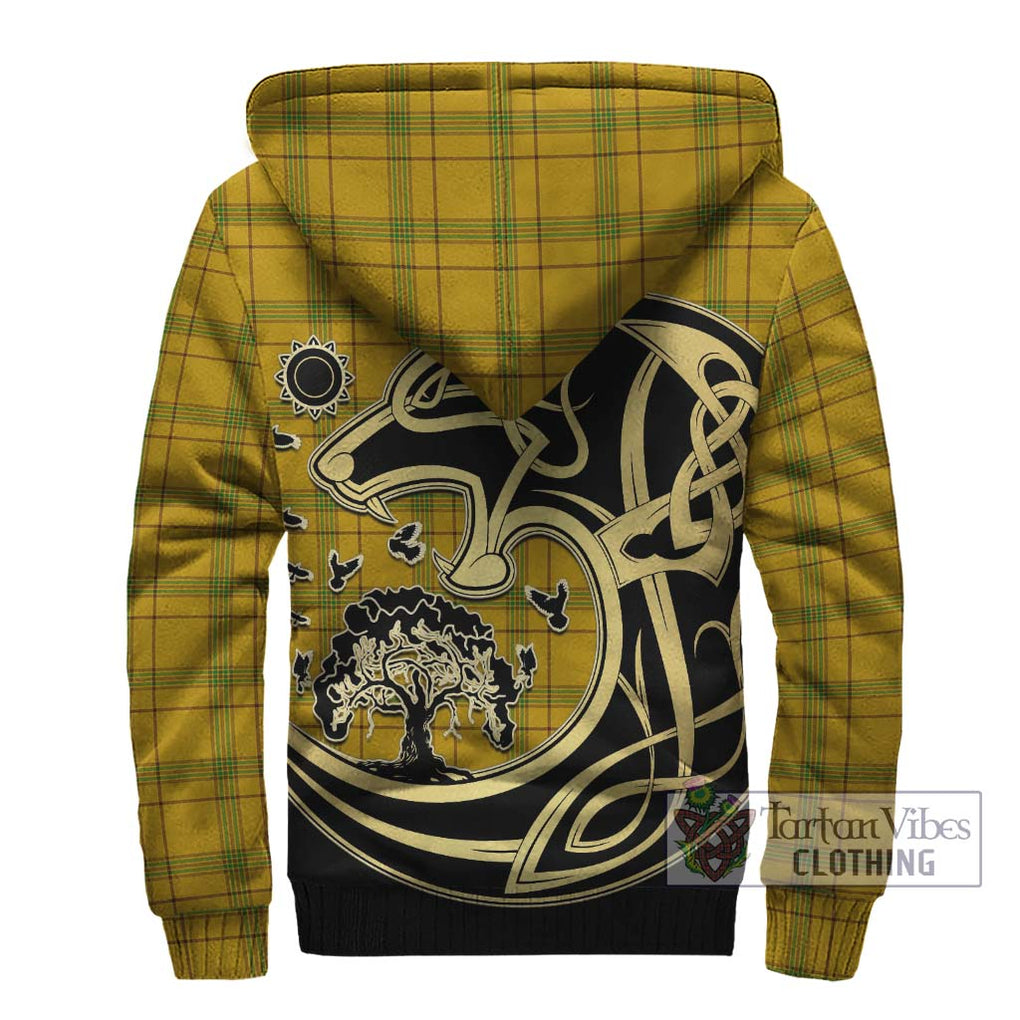 Houston Tartan Sherpa Hoodie with Family Crest Celtic Wolf Style - Tartan Vibes Clothing